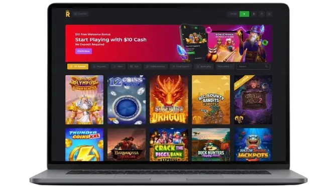 Royal Reels casino pokies lobby shown on a laptop and mobile phone side by side for an Australian player